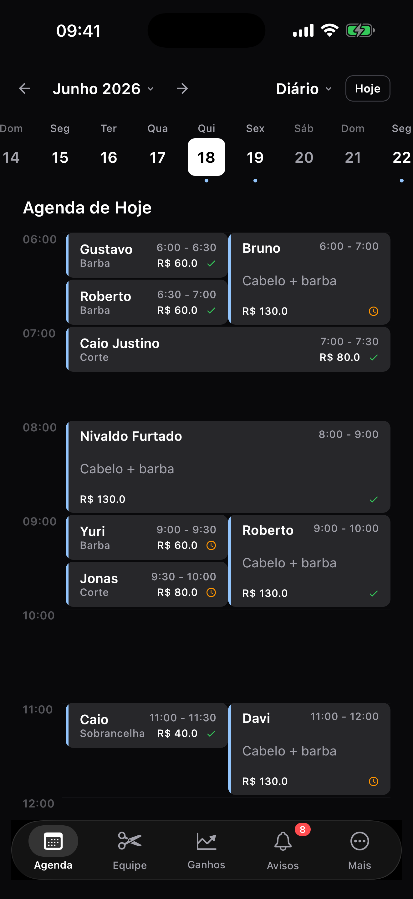 Agenda diária no app mobile do AgendaSharp